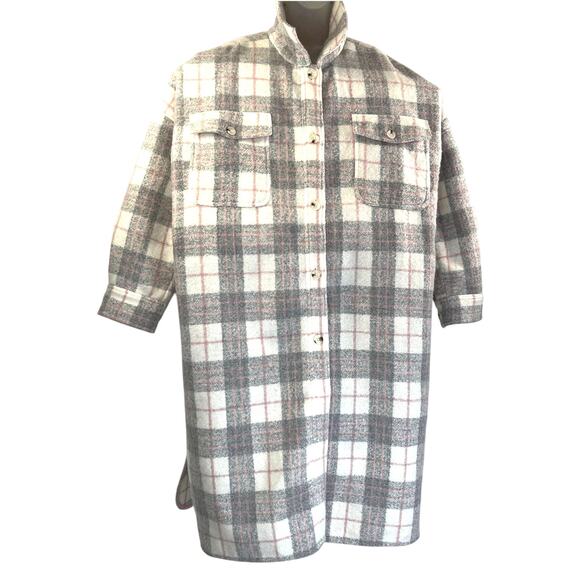 Anthropologie If By Sea Plaid Long Bobbie Shirt Jacket Shacket Gray - Picture 13 of 15